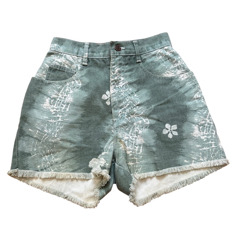 Styles To Go Shorts Women Green Floral Acid Wash High Rise Vintage SIZE 6